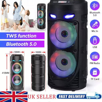 Portable Bluetooth 5.0 Party Speaker with Subwoofer, LED Lighting & Karaoke