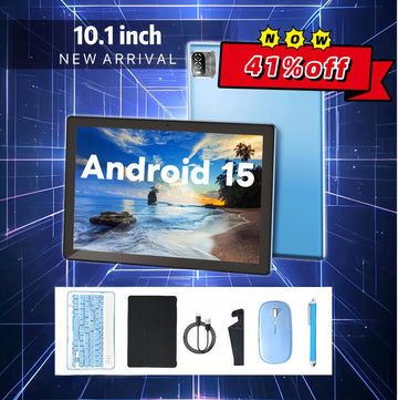 Pritom 10.1" Android 15 Tablet - 12GB RAM, 64GB ROM, 6000mAh Battery + Free Keyboard, Mouse, Stylus & Case