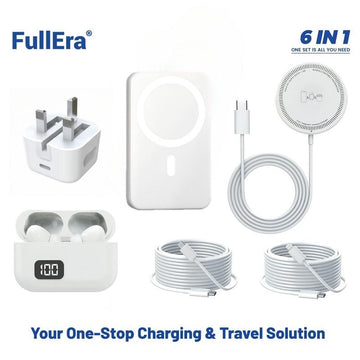 Upgraded 6-in-1 Magnetic Charging & Audio Kit - 20W Power Bank, Wireless Charger, Bluetooth 5.3 Earbuds & More