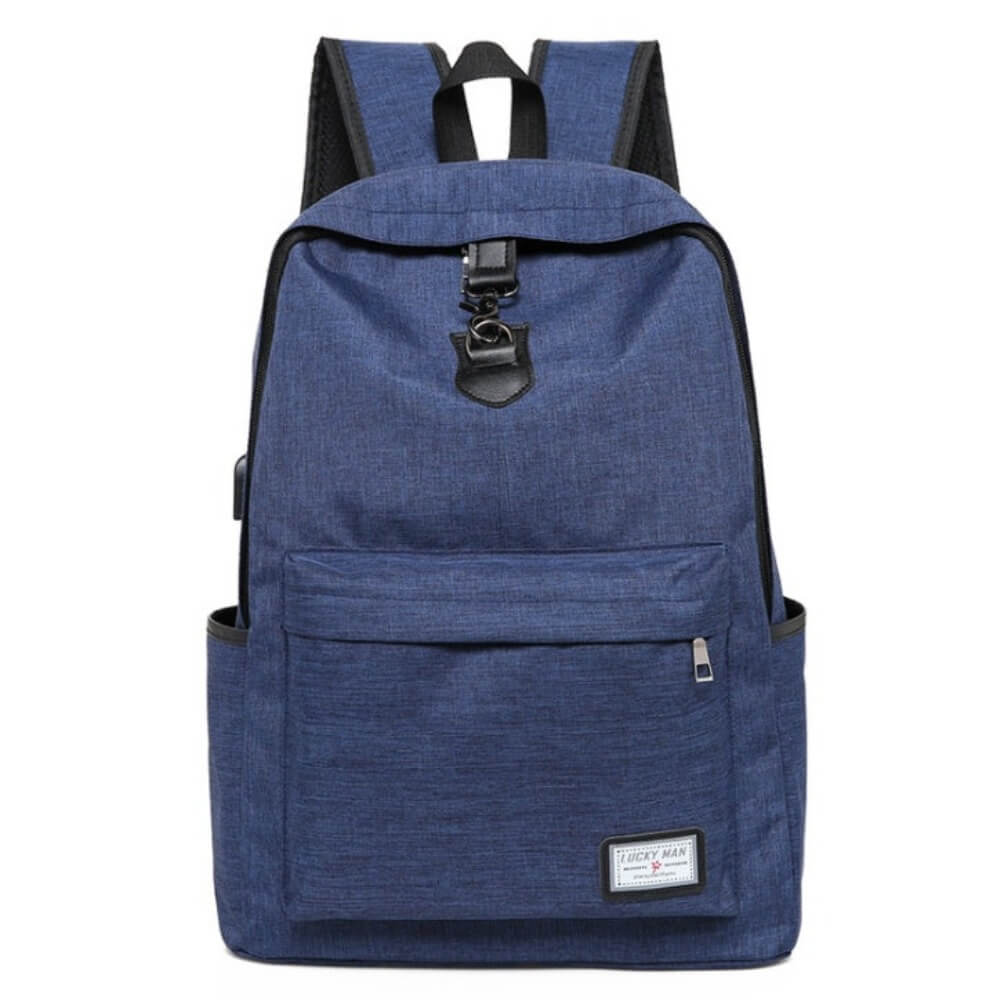 The blue anti-theft backpack secure travel bag.